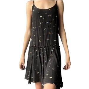WILD FABLE Dress Women XS Black Butterfly Print Trapeze Swing Sleeveless Strappy